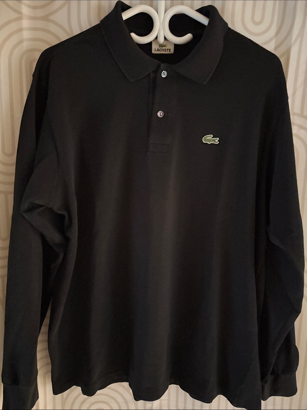 Lacoste sz 6 (XL) Men's Black long sleeve collared polo top 100% woven cotton